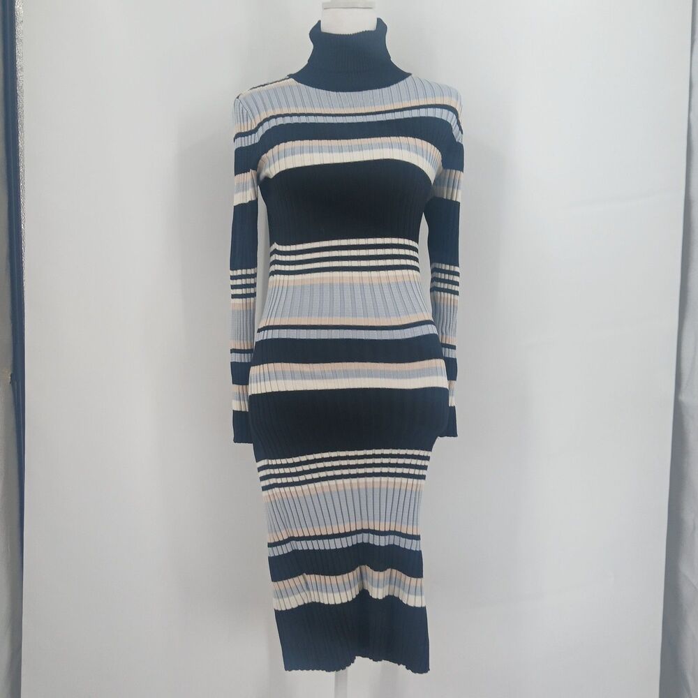 Almost Famous Womens Size Medium Striped Ribbed Knit long sleeve dress
